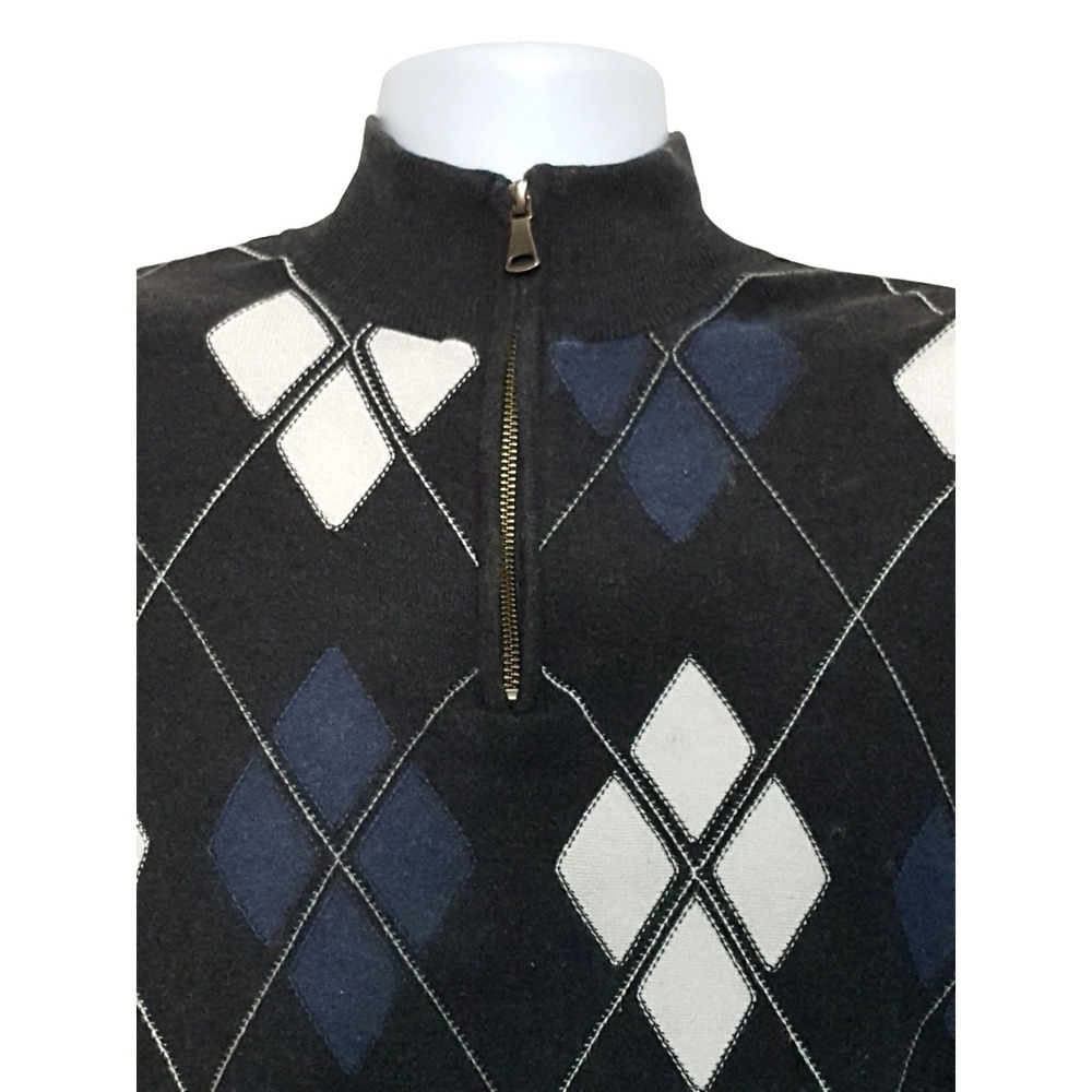 BKE Buckle Argyle Sweater Cotton Mens L Zip Mock Neck Pull Over